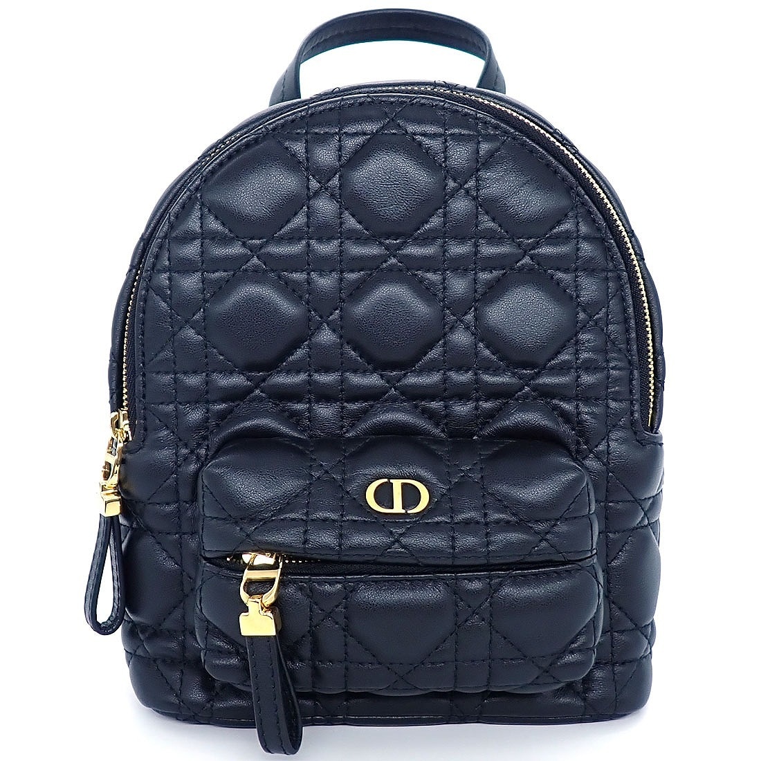ディオール Dior リュック カナージュ ミニ バックパック M9222UNGF ブラック ラムスキン  ゴールド金具 【中古】