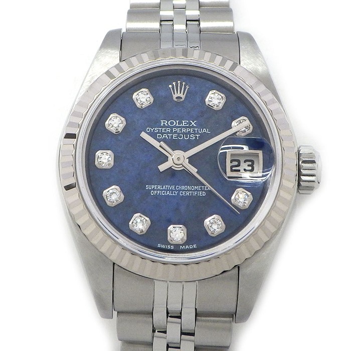 ロレックス Rolex 腕時計 デイトジャスト 79174G Y番 2002年製 10ポイント ダイヤインデックス ソーダライト ブルー文字盤 デイト K18WG SS 自動巻き 【中古】