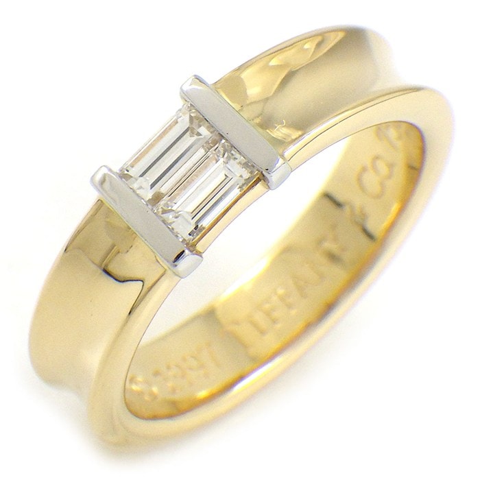 ティファニー Tiffany & Co. リング スタッキング 2ポイント バゲットカット ダイヤモンド K18YG PT950 9号 【中古】