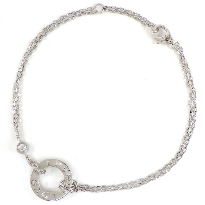 カルティエ Cartier ブレスレット ラブ B6038100 サークル ダブルチェーン 2ポイント ダイヤモンド 計0.03ct K18WG 【中古】