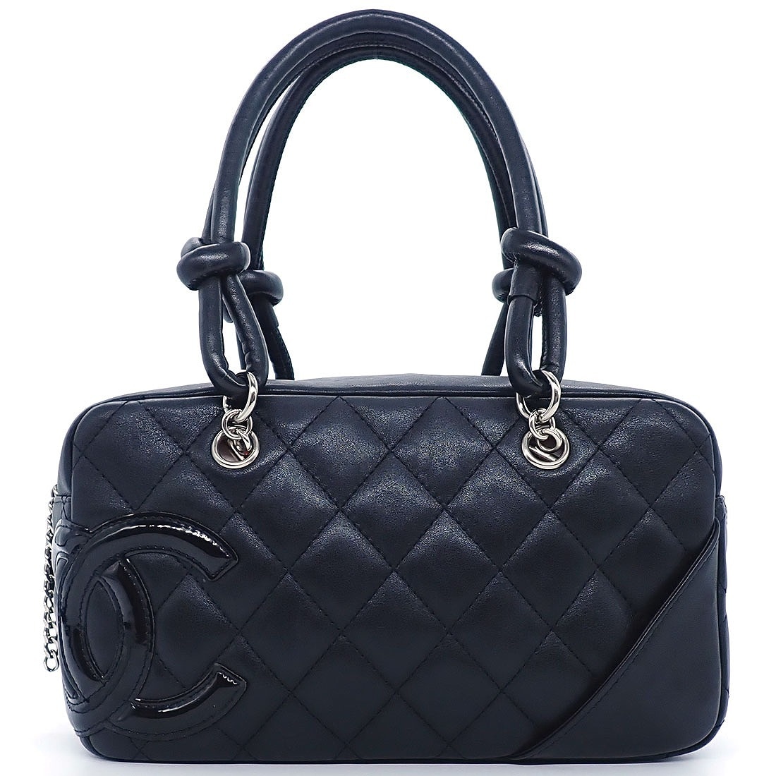 シャネル CHANEL ハンドバッグ カンボンライン ミニ ボーリング A29792 2006年 ブラック ピンク ラムスキン シルバー金具 【中古】