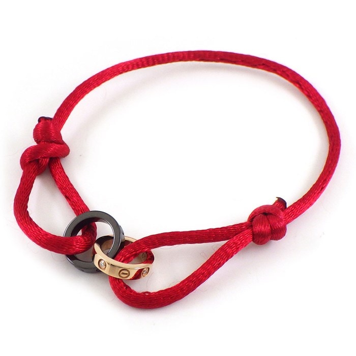 カルティエ Cartier ブレスレット ベビーラブブレス 4ポイント ダイヤモンド ブラック セラミック レッド コットンコード K18PG 【中古】