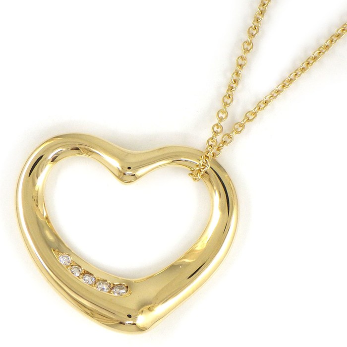 ティファニー Tiffany & Co. ネックレス オープンハート 幅22mmモデル ダイヤモンド K18YG 【中古】