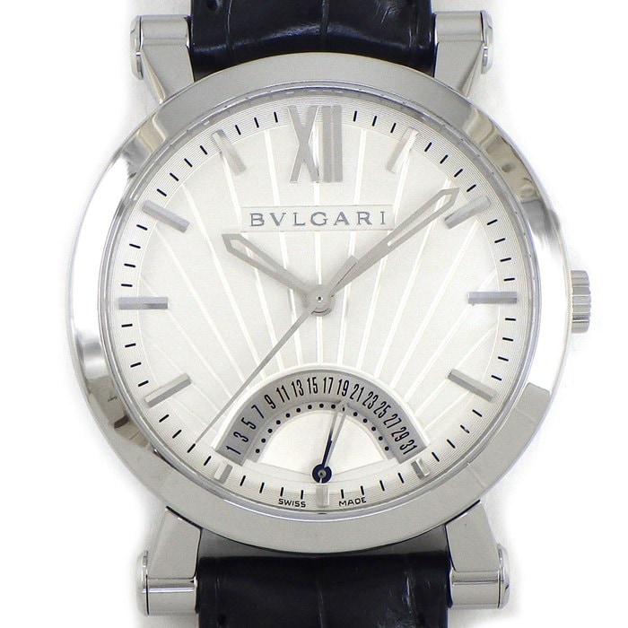ブルガリ BVLGARI 腕時計 ソティリオ SB42SDR シルバー文字盤 デイト 裏スケ アリゲーターレザーベルト SS 自動巻き 【中古】