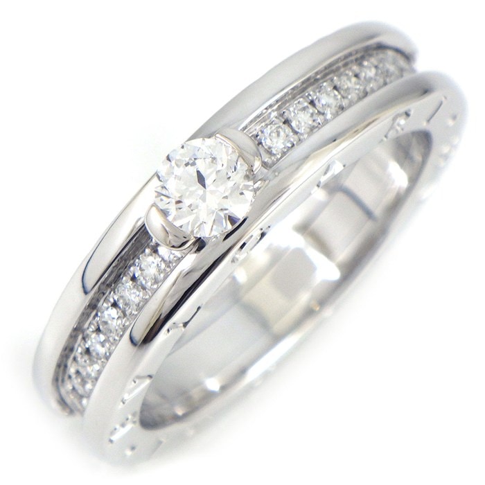 ブルガリ BVLGARI リング B-zero1 ビーゼロワン ソリティア ソリテール 1ポイント ダイヤモンド 0.3ct(D/VVS1/VG) ハーフエタニティ ダイヤモンド K18WG 18.5号 / #59 【中古】