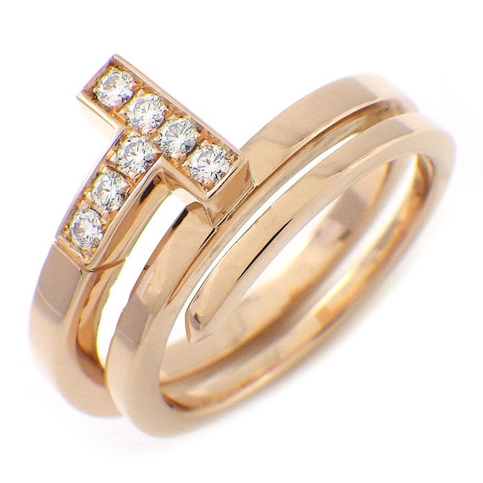 ティファニー Tiffany & Co. リング Tスクエア ラップ 7ポイント ダイヤモンド K18PG 13号 【中古】