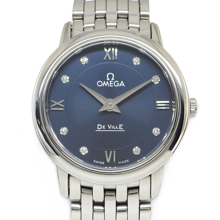 オメガ OMEGA 腕時計 デ・ヴィル プレステージ 424.10.27.60.53.001 8ポイント ダイヤインデックス サンレイ ブルー文字盤 SS クオーツアナログ 【中古】