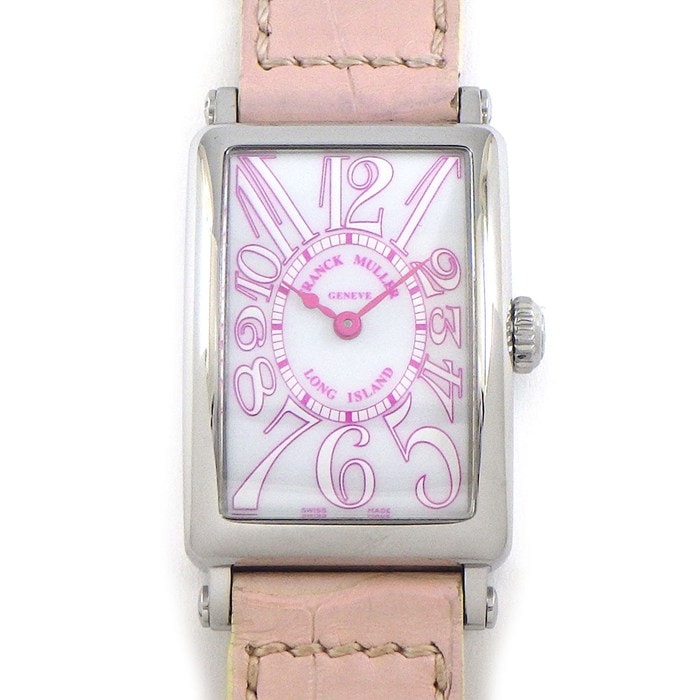 フランクミュラー FRANCK MULLER 腕時計 ロングアイランド 902QZJA 日本 500本限定 レクタンギュラー ホワイト文字盤 ピンク アリゲーターレザーベルト SS クオーツアナログ 【箱・保付き】 【中古】