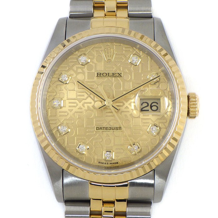 ロレックス Rolex 腕時計 デイトジャスト 16233G P番 2000年製 10ポイント ダイヤインデックス シャンパンカラー コンピューター文字盤 彫コン フルーテッドベゼル ジュビリーブレス K18YG SS 自動巻き 【中古】