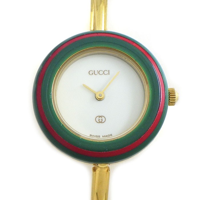 グッチ GUCCI 腕時計 チェンジベゼル 1100-L ホワイト文字盤 マルチカラーベゼル 全11色 GP クオーツアナログ 【中古】