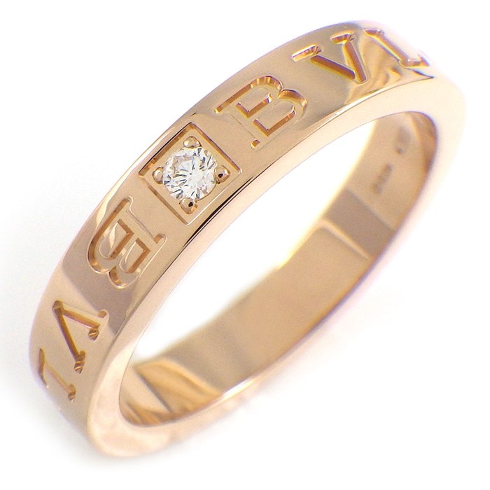 ブルガリ BVLGARI リング B-zero1 ビーゼロワン エッセンシャル バンド 341828 Wロゴ ダブルロゴ 1ポイント ダイヤモンド 0.04ct K18PG 17.5号 【中古】