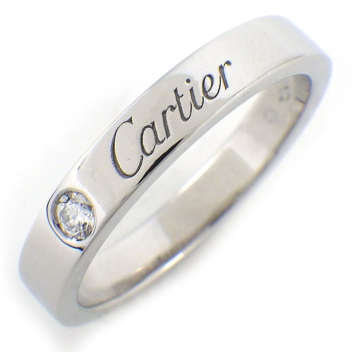 カルティエ Cartier リング C ドゥ カルティエ ウェディング バンド 3mm B4051350 エングレーブド ロゴ 1ポイント ダイヤモンド 0.03ct PT950 10号 / #50 【中古】