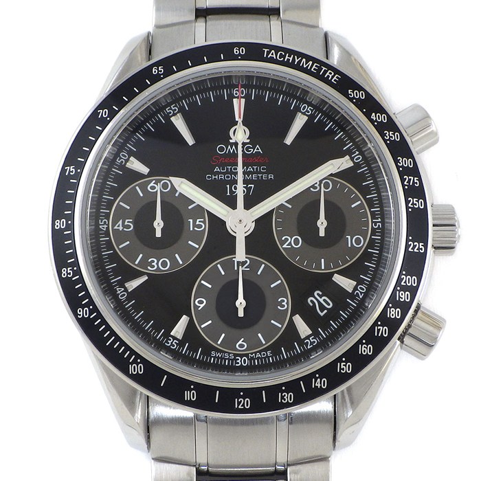 オメガ OMEGA 腕時計 スピードマスター デイト ジャパンリミテッド 323.30.40.40.01.001 日本限定2009本 クロノグラフ タキメーター スモールセコンド 夜光 ブラック/グレー文字盤 SS 自動巻き 【OH済み】 【中古】