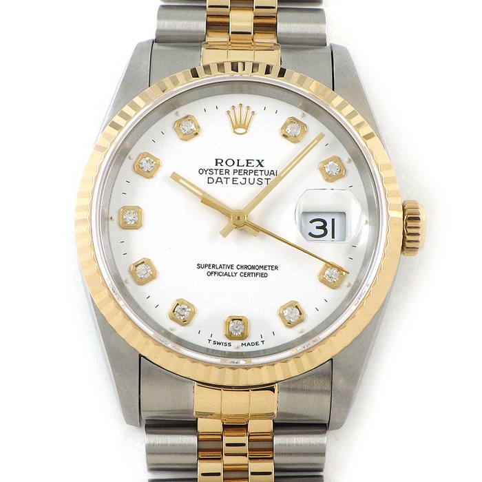 ロレックス Rolex 腕時計 デイトジャスト 16233G S番 1993年 10ポイント ダイヤインデックス ホワイト文字盤 デイト K18YG SS 自動巻き 【中古】