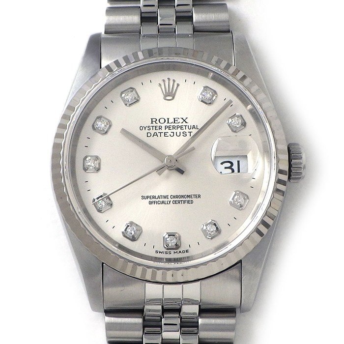 ロレックス Rolex 腕時計 デイトジャスト 16234G T番 1996年 10ポイント ダイヤインデックス シルバーサンレイ文字盤 デイト K18WG SS 自動巻き 【箱・保付き】 【中古】