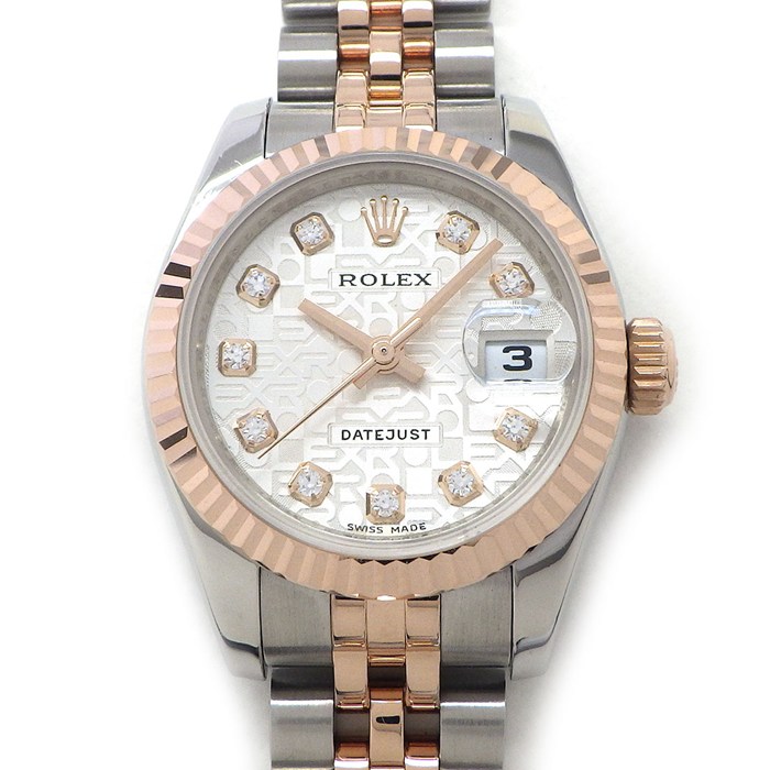ロレックス Rolex 腕時計 デイトジャスト 179171G G番 2010年 ルーレット刻印 10ポイント ダイヤインデックス シルバーコンピューター文字盤 デイト エバーローズゴールド SS 自動巻き 【箱・保付き】 【中古】