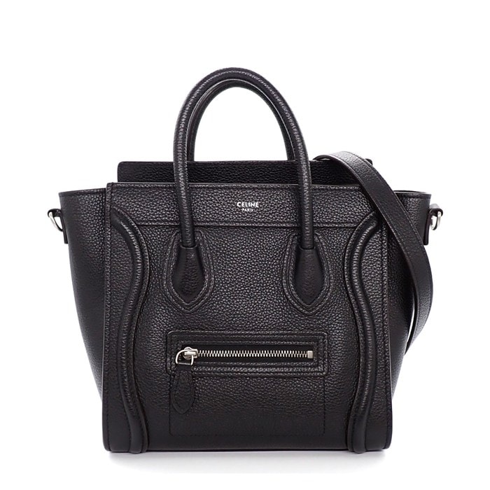 セリーヌ CELINE ハンドバッグ/ショルダーバッグ ラゲージ ナノ 189243DRU.38NO ブラック ドラムドカーフスキン シルバー金具 【中古】