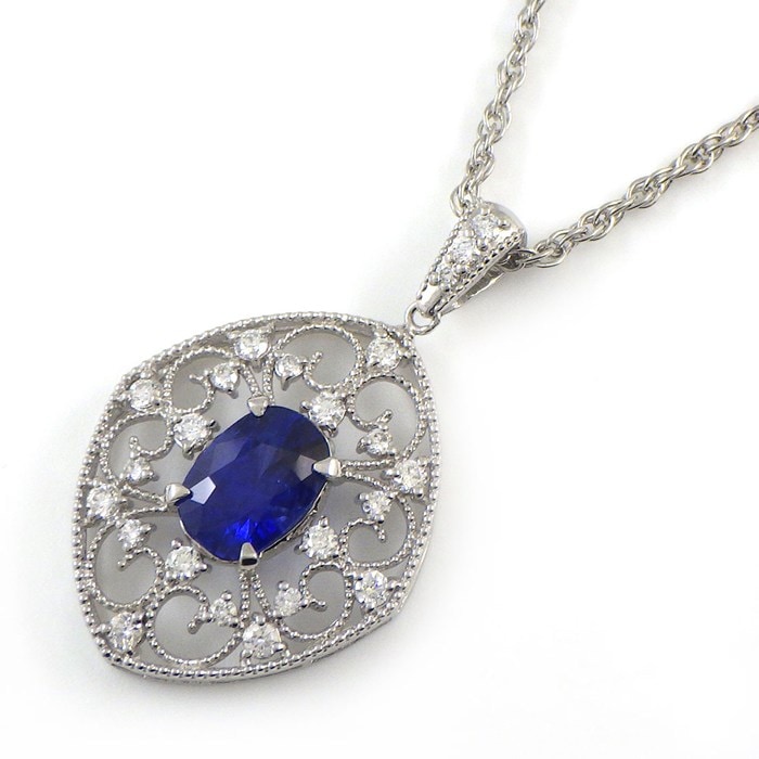 【ブルーサファイア ダイヤモンド】 ネックレス 1ポイント オーバルカット サファイア 2.06ct ダイヤモンド 0.417ct PT900 PT850 【中古】
