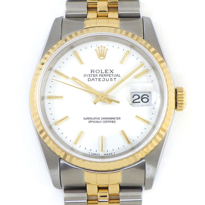 ロレックス Rolex 腕時計 デイトジャスト 16233 L番 1989年-1990年製 ホワイト文字盤 フルーテッドベゼル ジュビリーブレス K18YG SS 自動巻き 【中古】