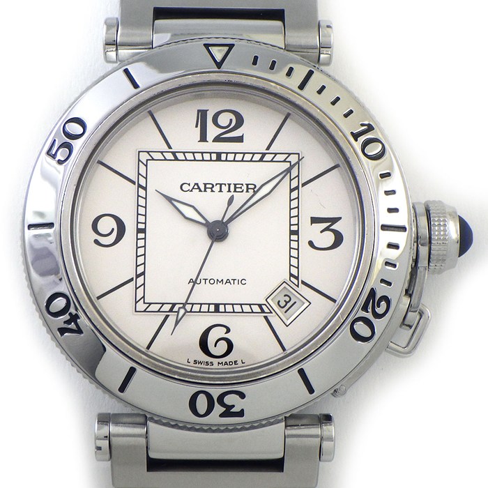 カルティエ Cartier 腕時計 パシャ シータイマー W31080M7 ホワイト文字盤 デイト 夜光針 SS 自動巻き 【箱・保付き】 【中古】