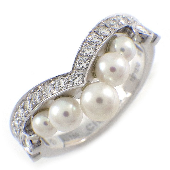 ショーメ Chaumet リング ジョゼフィーヌ エグレット 083292 V字 5ポイント アコヤパール 27ポイント ダイヤモンド 計0.40ct K18WG 12号 / #52 【箱・保付き】 【中古】
