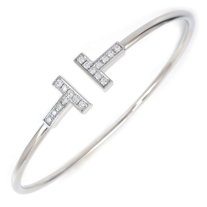 ティファニー Tiffany & Co. バングル Tワイヤー 60010748 ダイヤモンド 計0.24ct K18WG / #L 【中古】