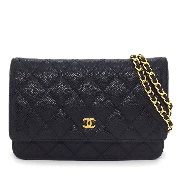 シャネル CHANEL ショルダーバッグ マトラッセ クラシック チェーンウォレット A0250 ブラック キャビアスキン ゴールド金具 【中古】