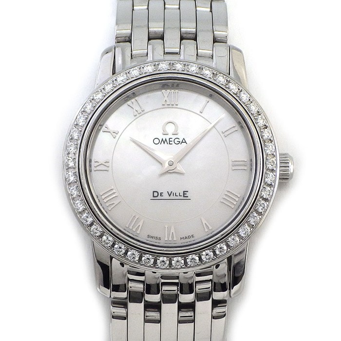 オメガ OMEGA 腕時計 デ・ヴィル 4575.71.00 ダイヤベゼル ホワイトシェル文字盤 ローマンインデックス SS クオーツアナログ 【中古】