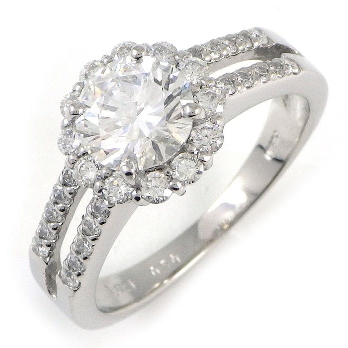 【ダイヤモンド】 リング 1ポイント ダイヤモンド 1.021ct(F/VS2/VG) パヴェ ダイヤモンド 計0.50ct PT900 14号 【中古】