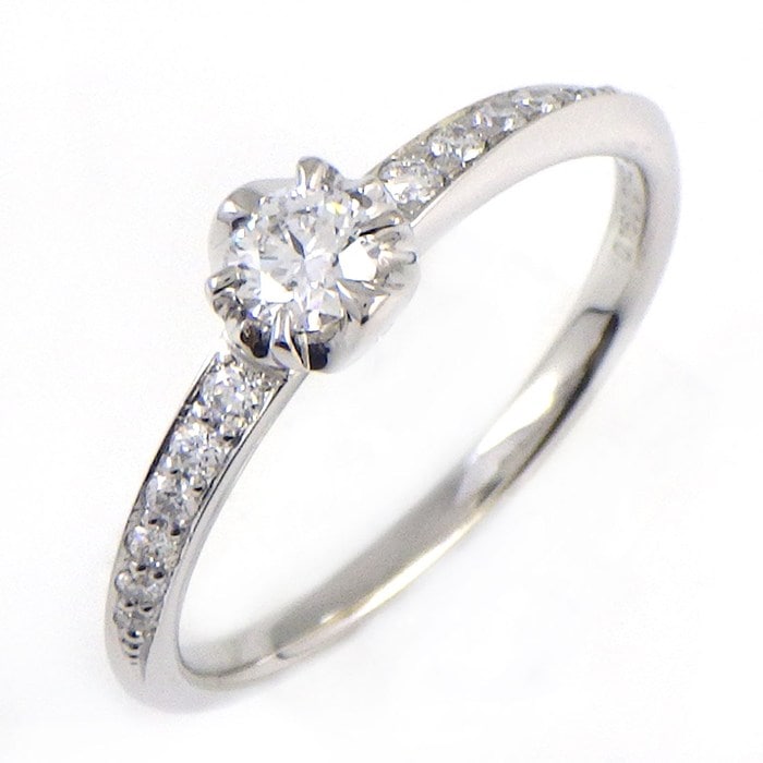 サマンサ ティアラ Samantha Tiara リング エンゲージ ウェディングバンド 1ポイント ラウンドブリリアントカット ダイヤモンド 0.160ct(D/VVS2/EX) ハーフサークル ダイヤモンド 0.143ct PT950 11号 【中古】