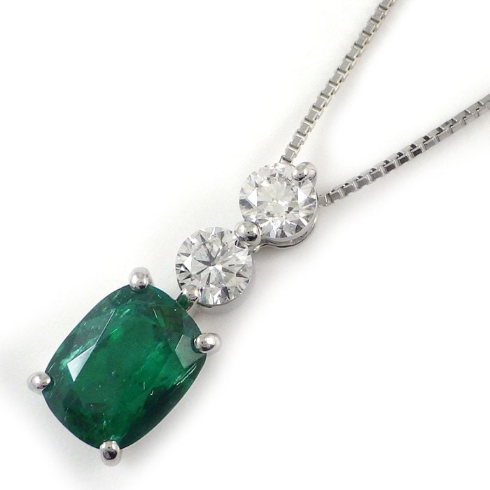 【エメラルド ダイヤモンド】 ネックレス ラディアントカット エメラルド 1.996ct ダイヤモンド 計0.63ct PT900 PT850 【中古】