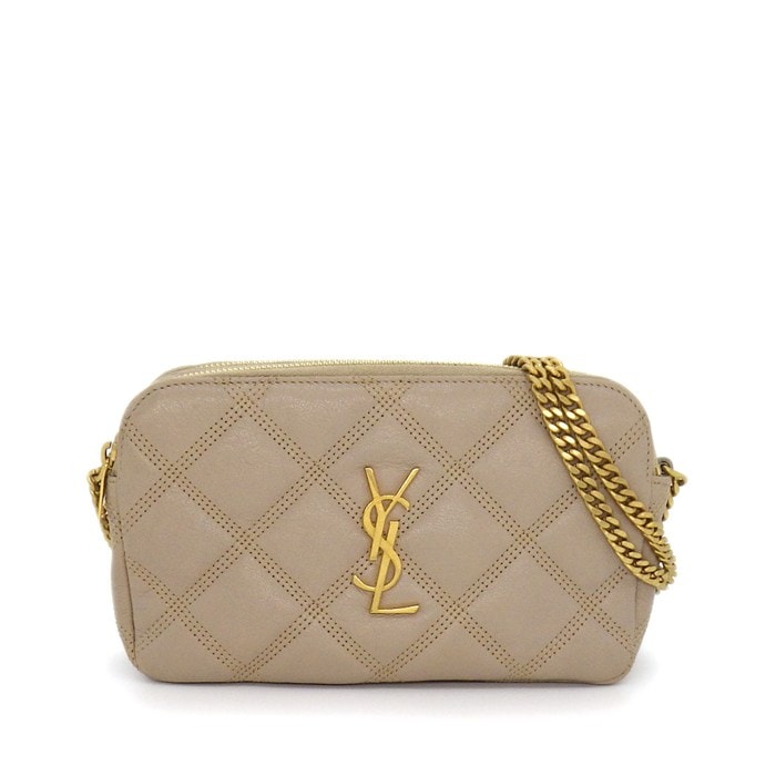サンローラン SAINT LAURENT ショルダーバッグ ベッキー ダブルジップ フォンポーチ 608941 ベージュ レザー ゴールド金具 【中古】