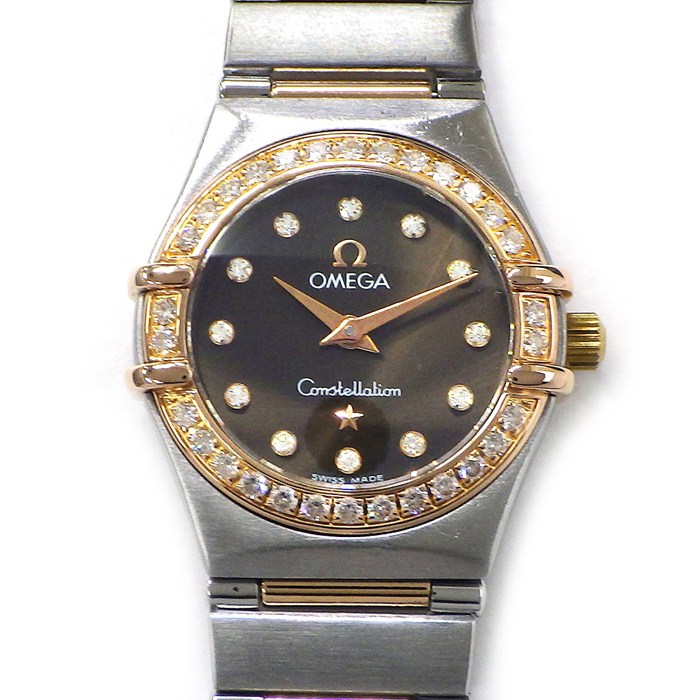 オメガ OMEGA 腕時計 コンステレーション 1360.60.00 ダイヤベゼル 12ポイント ダイヤインデックス サンレイ ブラウン文字盤 K18PG SS クオーツアナログ 【中古】