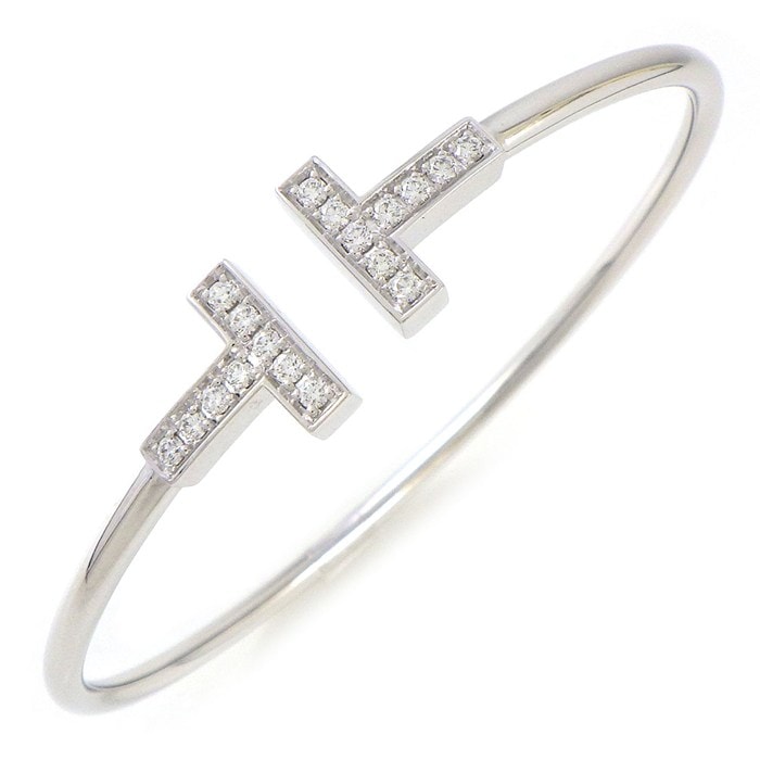 ティファニー Tiffany & Co. バングル Tワイヤー ミディアム 60010748 ダイヤモンド 計0.24ct K18WG / #M 【中古】