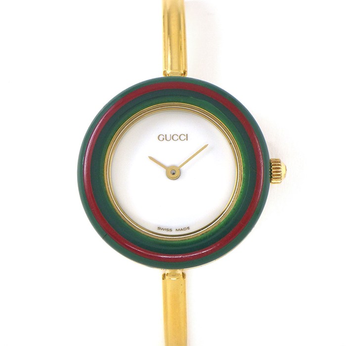 グッチ GUCCI 腕時計 チェンジベゼル 11/12.2 マルチカラーベゼル 全12色 ホワイト文字盤 GP クオーツアナログ 【中古】