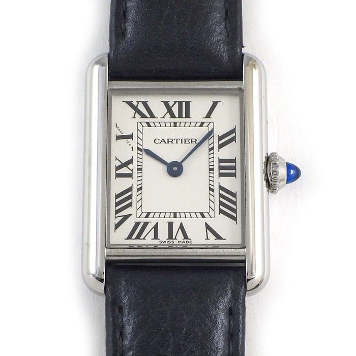カルティエ Cartier 腕時計 タンク マスト SM WSTA0042 レクタンギュラー シルバー文字盤 ローマンインデックス 牛革ベルト SS クオーツアナログ 【中古】