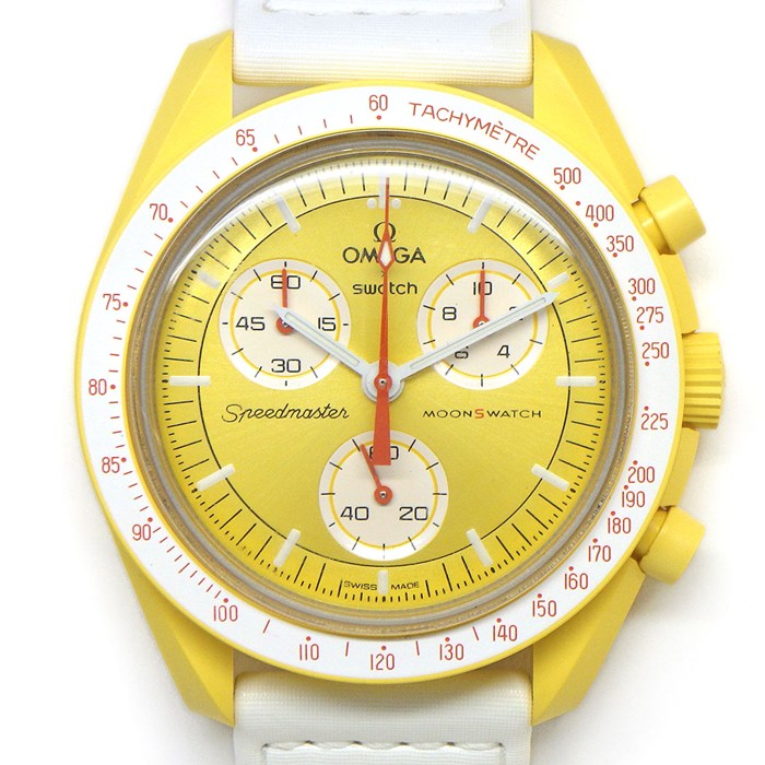 スウォッチ×オメガ Swatch×OMEGA 腕時計 ムーンスウォッチ ミッション トゥ ザ サン SO33J100 スピードマスター ゴールド文字盤 イエロー バイオセラミック ホワイト ベルクロストラップ クオーツアナログ 【箱・保付き】 【中古】