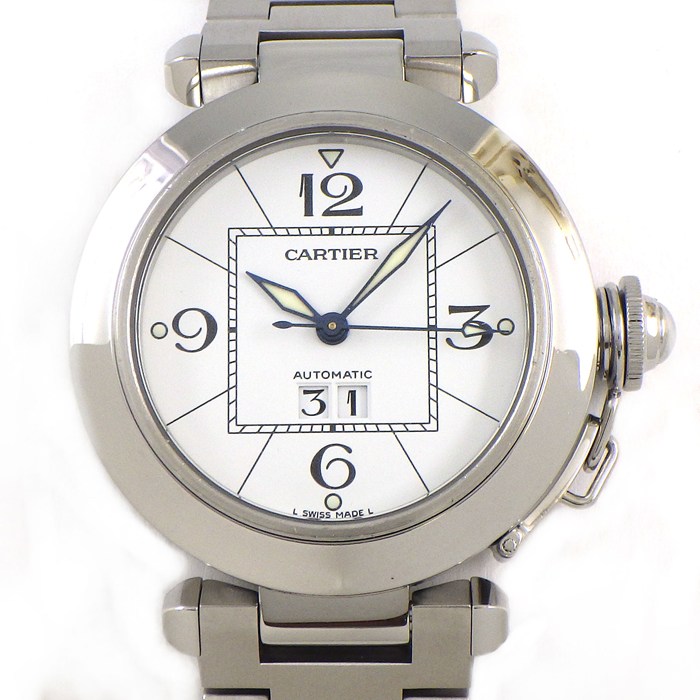 カルティエ Cartier 腕時計 パシャC W31055M7 デイト 夜光針 夜光インデックス ホワイト文字盤  SS 自動巻き 【中古】