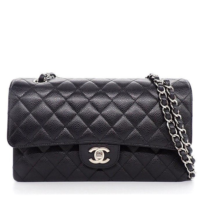 シャネル CHANEL ショルダーバッグ マトラッセ25 11.12 クラシック ハンドバッグ A01112 2014年 ブラック キャビアスキン 【中古】