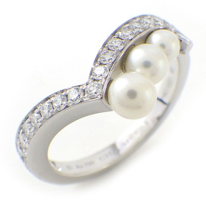 ショーメ Chaumet リング ジョゼフィーヌ エグレット 083290 V字 3ポイント アコヤパール 1.05ct 24ポイント ダイヤモンド 計0.40ct K18WG 12.5号 / #53 【中古】