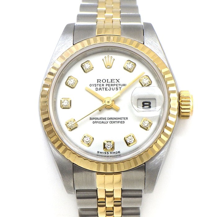 ロレックス Rolex 腕時計 デイトジャスト 79173G Y番 2002年製 10ポイント ダイヤインデックス ホワイト文字盤 フルーテッドベゼル ジュビリーブレス K18YG SS 自動巻き 【中古】