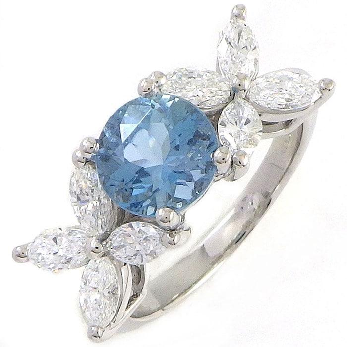 ティファニー Tiffany & Co. リング ビクトリア 1ポイント アクアマリン 8ポイント マーキスカット ダイヤモンド PT950 11号 【中古】