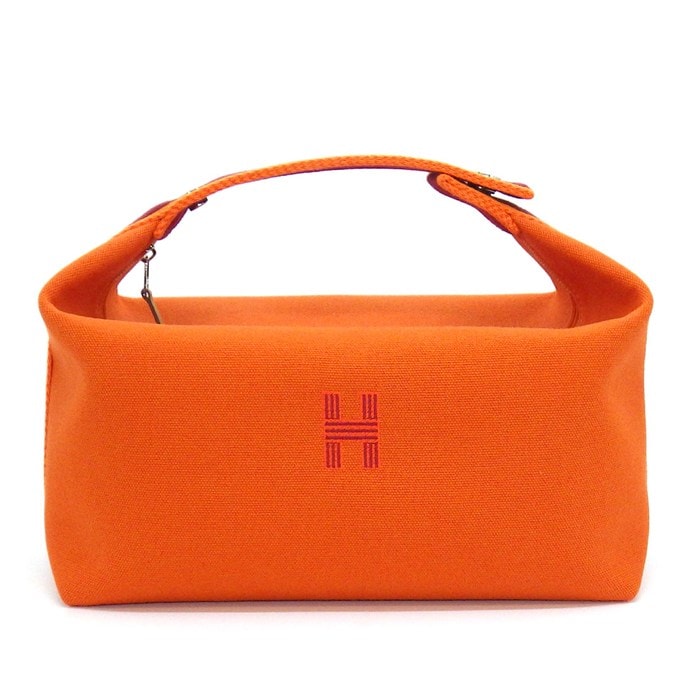 エルメス HERMES ハンドバッグ バス用ポーチ ブリッドアブラック GM オランジュ・フー コットンキャンバス シルバー金具 【中古】