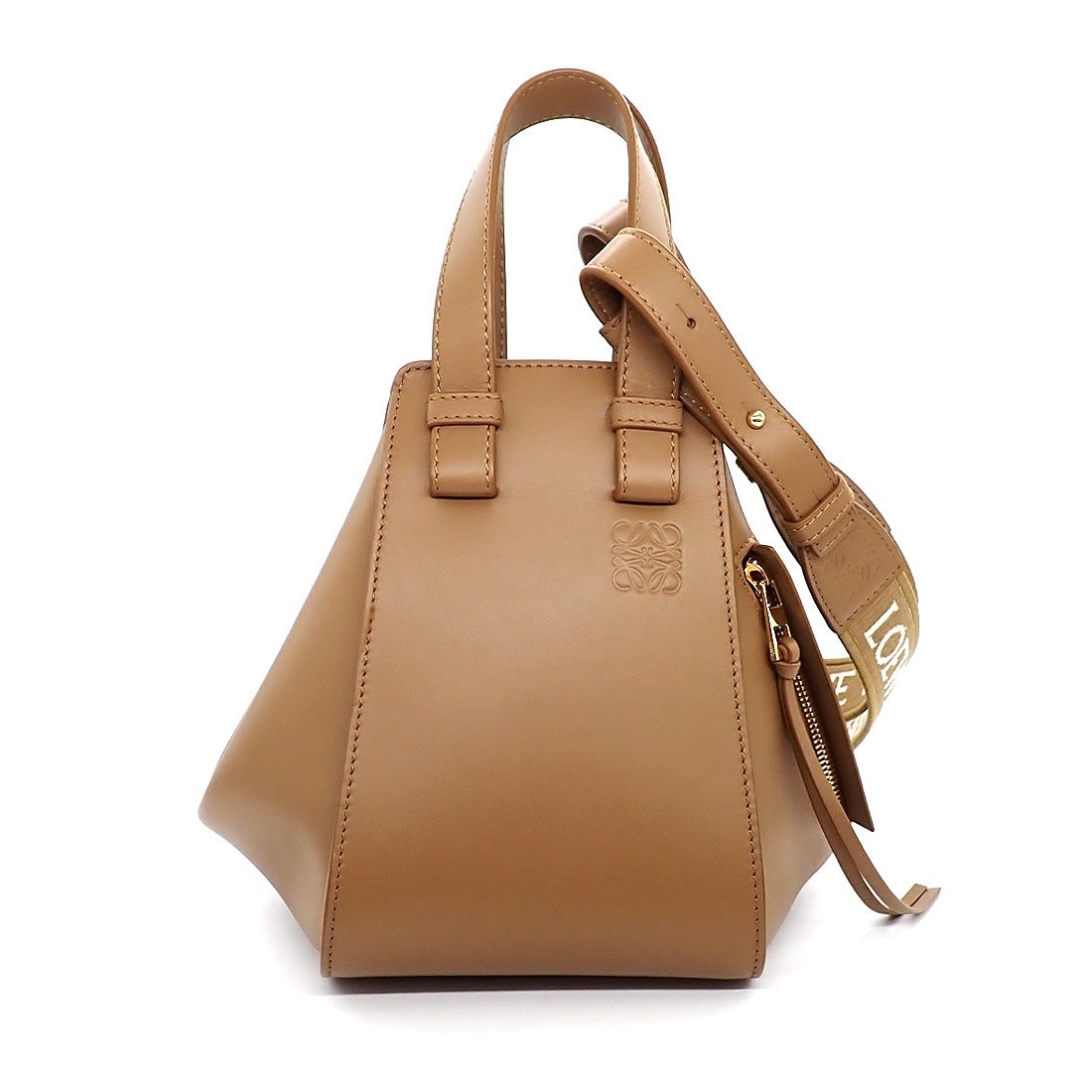 ロエベ LOEWE ショルダーバッグ ハンモックバッグ コンパクト A538H13X14 3980 オーク サテンカーフスキン ゴールド金具 【中古】