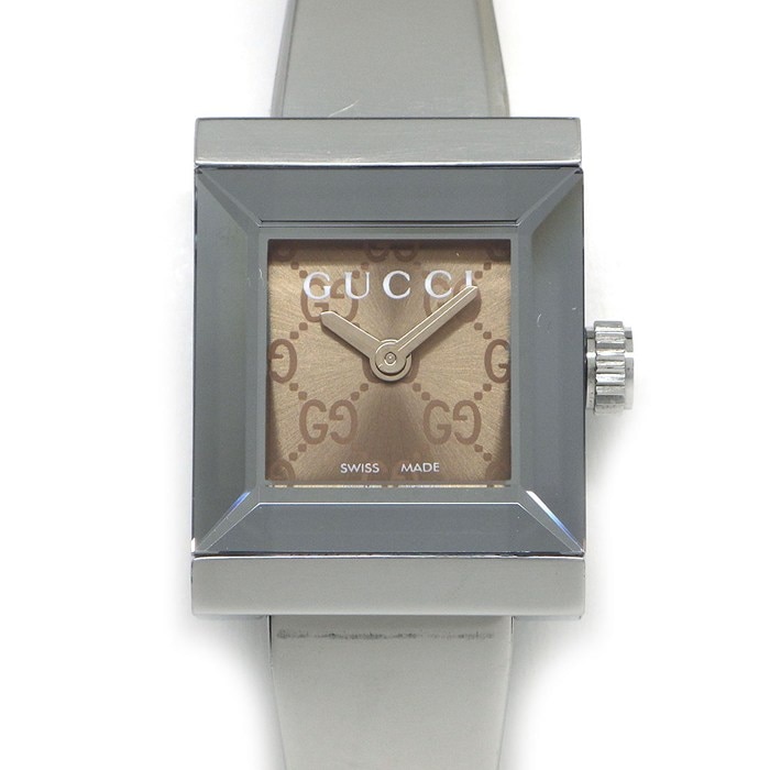 グッチ GUCCI 腕時計 Gフレーム 128.5 ホースビット スクエア GG柄 ブラウン文字盤 SS クオーツアナログ 【中古】