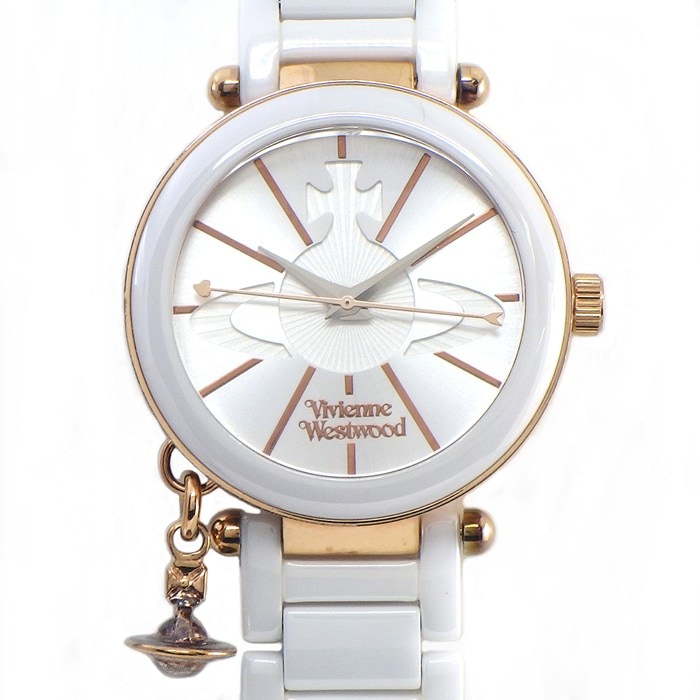 ヴィヴィアン・ウエストウッド Vivienne Westwood 腕時計 VV067RSWH オーブチャーム サンレイ シルバー文字盤 GP セラミック クオーツアナログ 【中古】