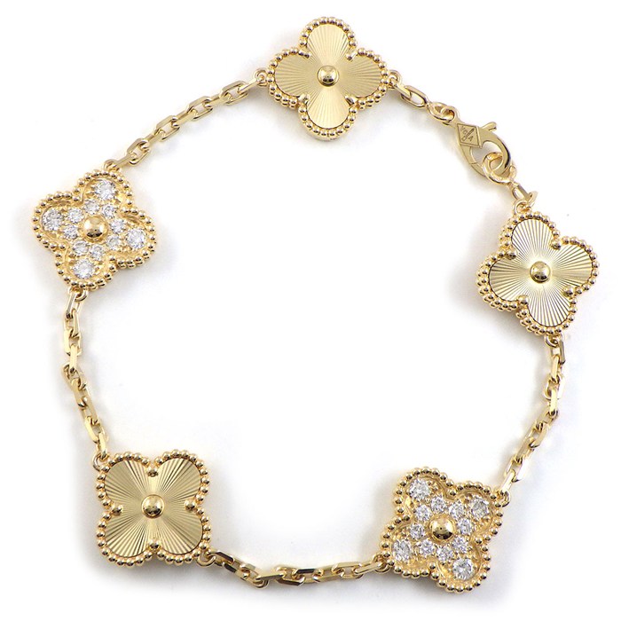 ヴァンクリーフ＆アーペル Van Cleef & Arpels ブレスレット ヴィンテージアルハンブラ 5モチーフ VCAR4KN00 ギョーシェ 24ポイント ダイヤモンド 計0.96ct K18YG 【箱・保付き】 【中古】