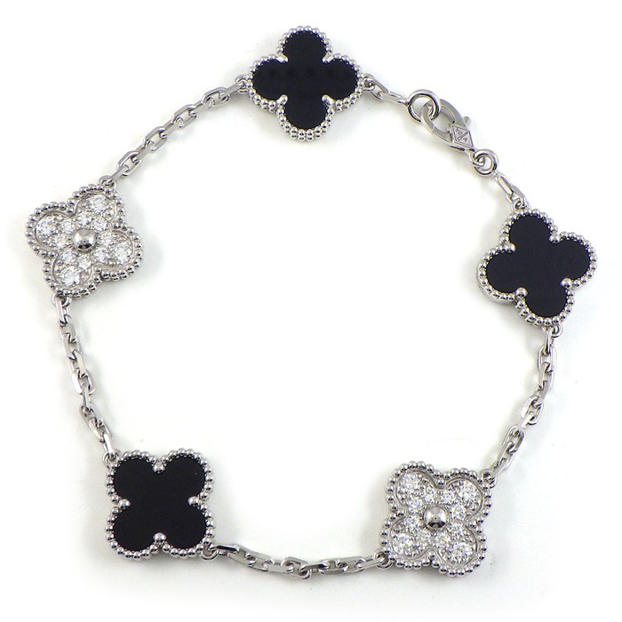 ヴァンクリーフ＆アーペル Van Cleef & Arpels ブレスレット ヴィンテージアルハンブラ 5モチーフ VCARP2R900 オニキス 24ポイント ダイヤモンド 計0.96ct K18WG 【箱・保付き】 【中古】