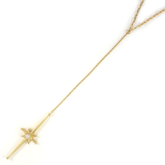 スタージュエリー STAR JEWELRY ネックレス クロス Yシェイプ ダイヤモンド 0.02ct K18YG 【中古】