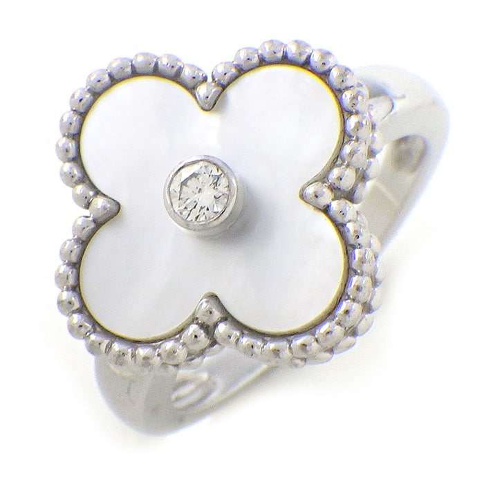 ヴァンクリーフ＆アーペル Van Cleef & Arpels リング ヴィンテージアルハンブラ VCARF48900 1ポイント ダイヤモンド 0.05ct ホワイト シェル K18WG 10.5号 / #51 【中古】